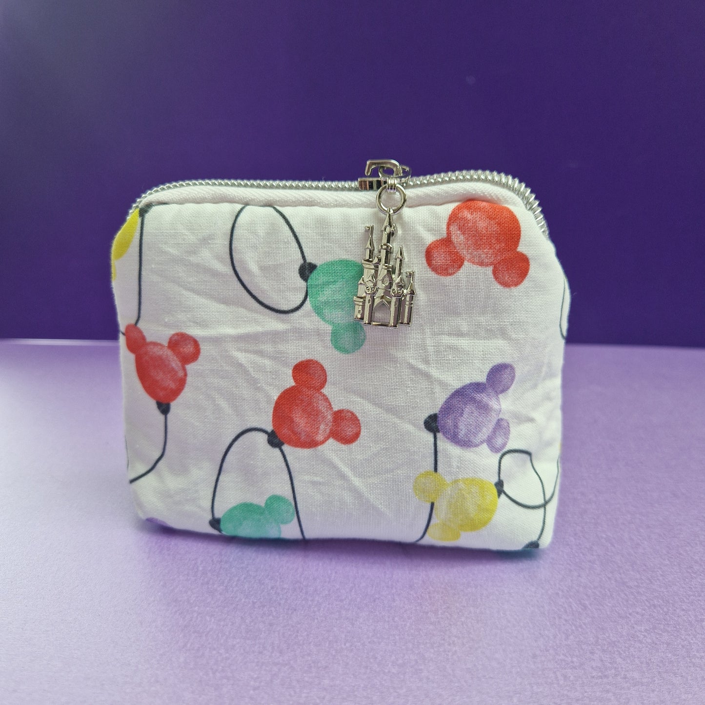 Mouse Lights mini triangle shaped pouch cosmetic bag with castle zipper pull