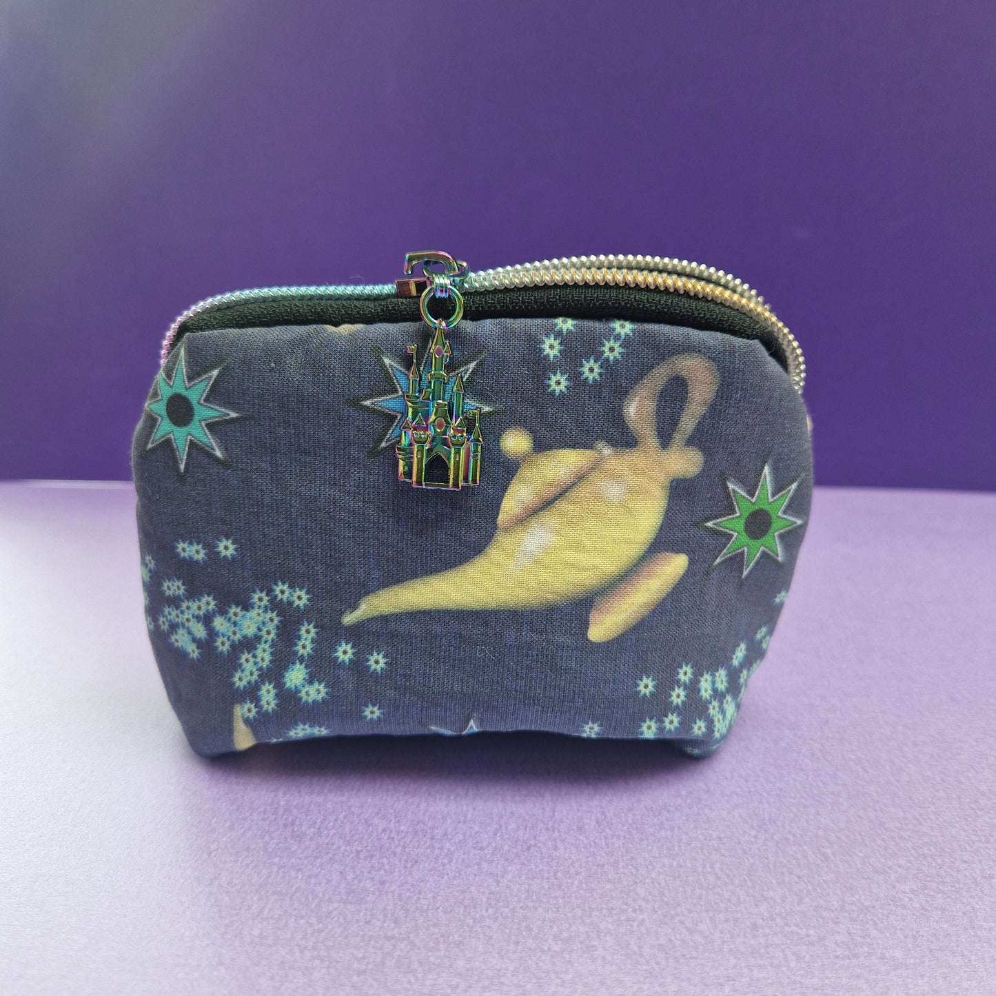 Lamp mini triangle shaped pouch cosmetic bag with castle zipper pull