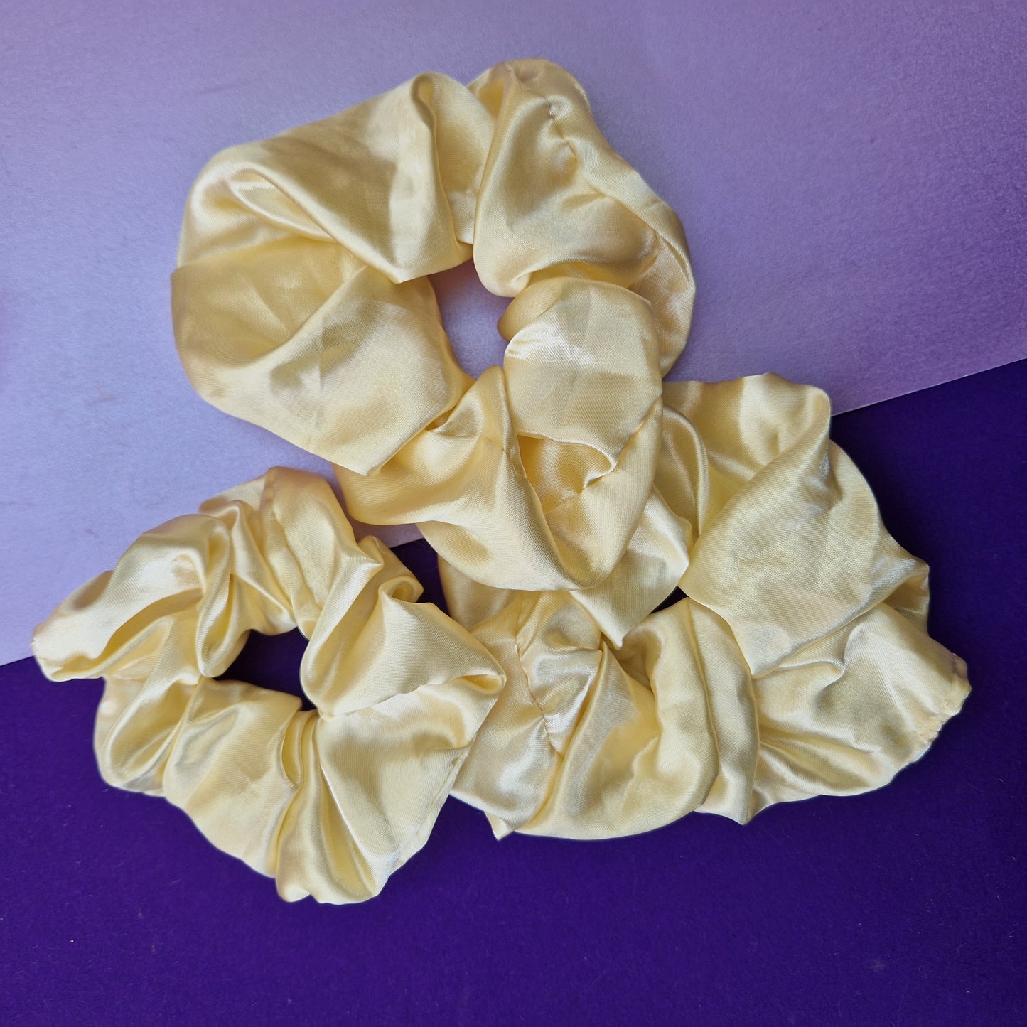 Lemon yellow satin hair scrunchie