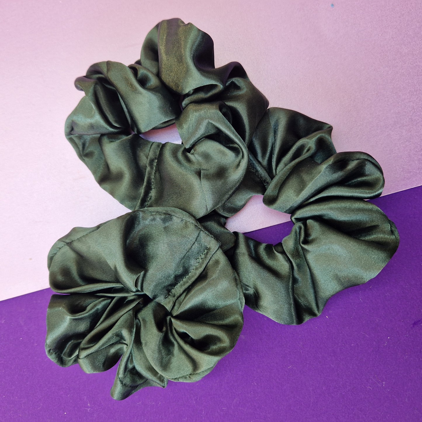 Forest green satin hair scrunchie