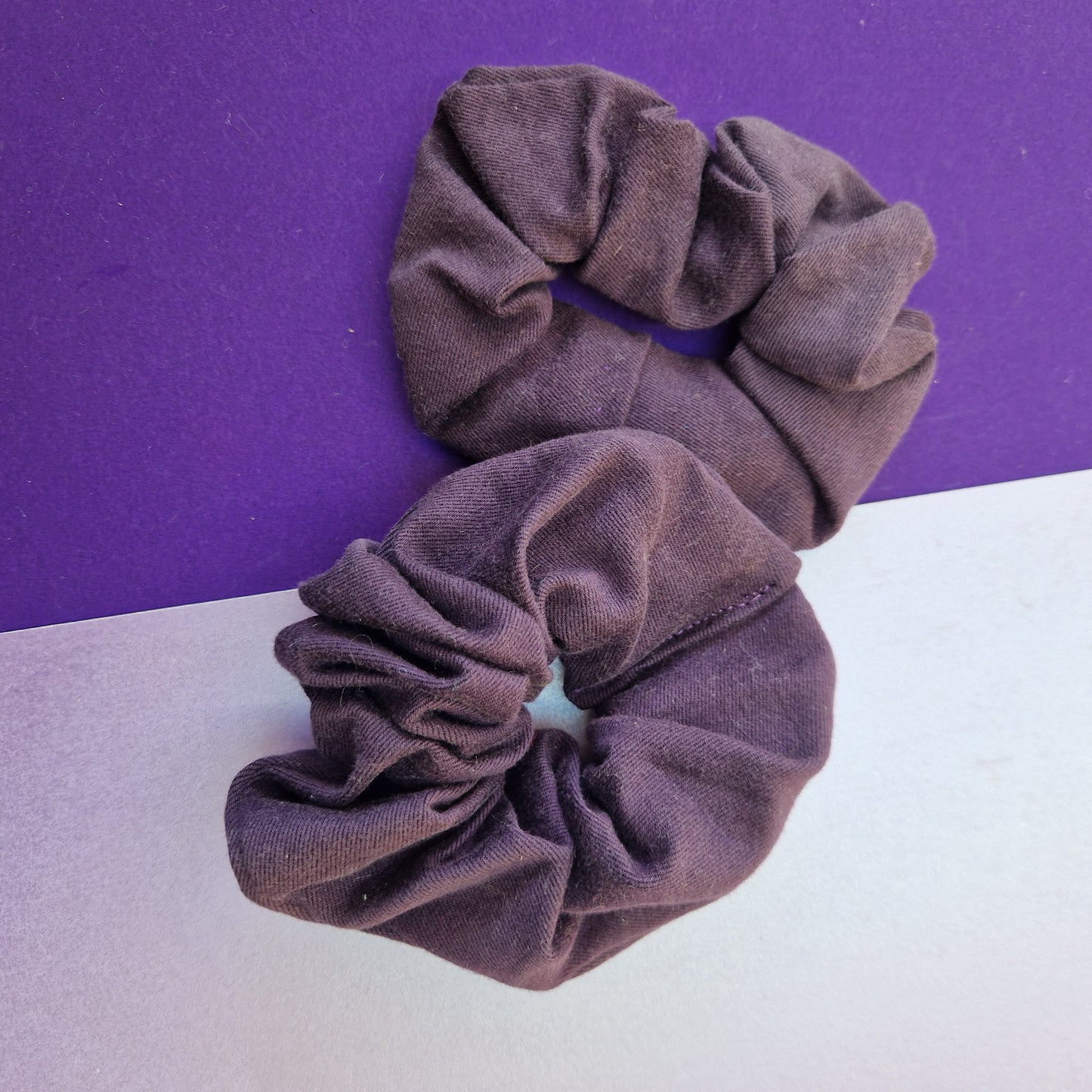 Purple faux denim cotton hair scrunchie