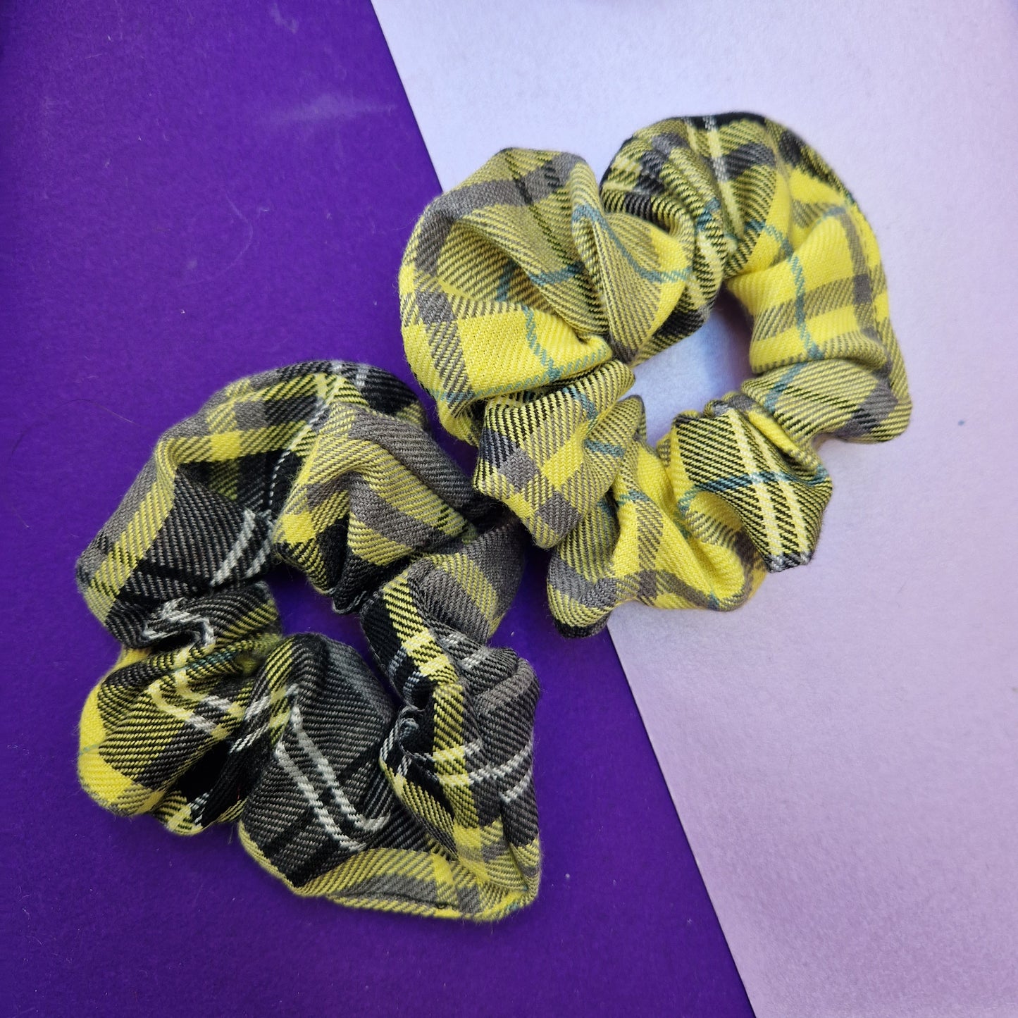 Yellow tartan cotton hair scrunchie