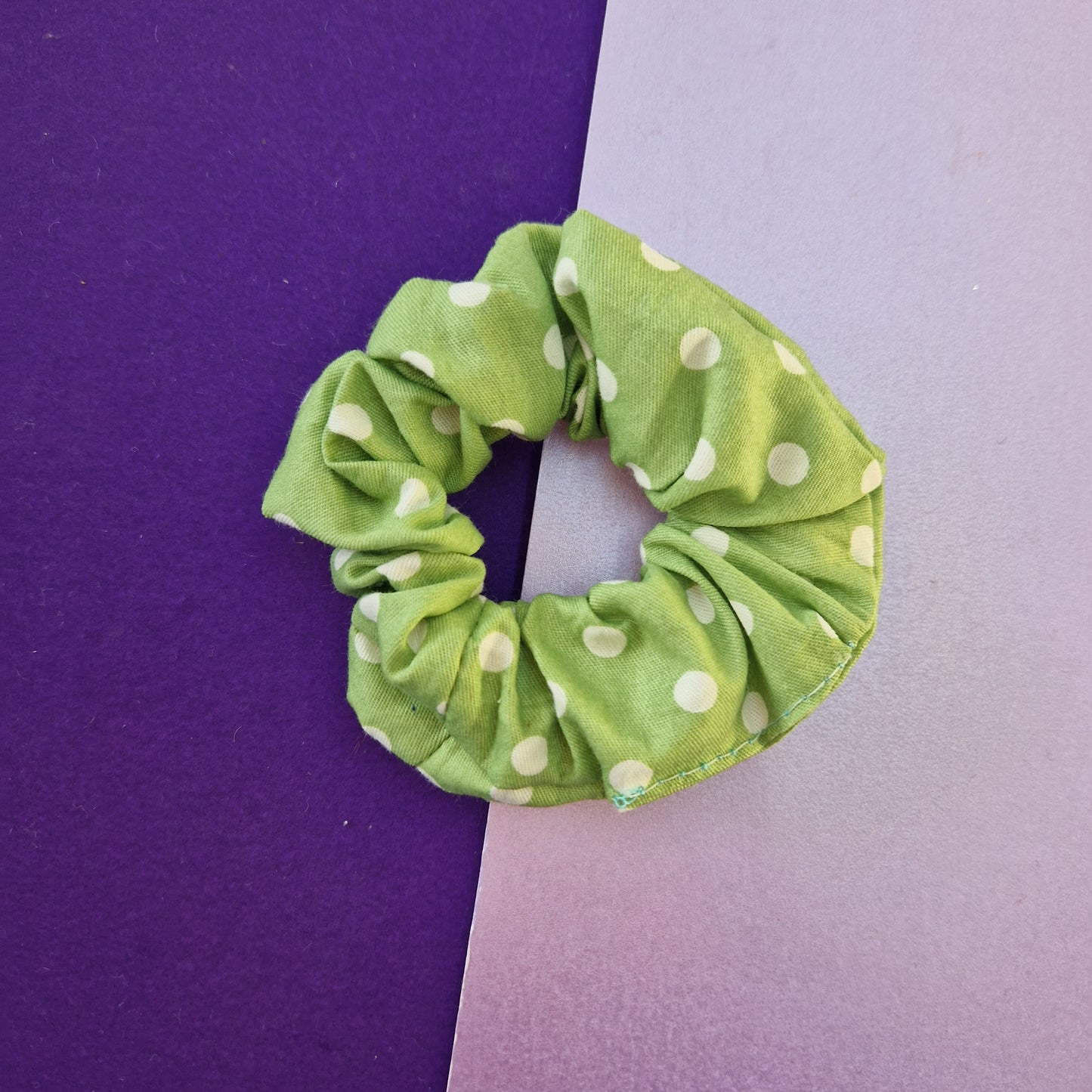 Green polka dot cotton hair scrunchie
