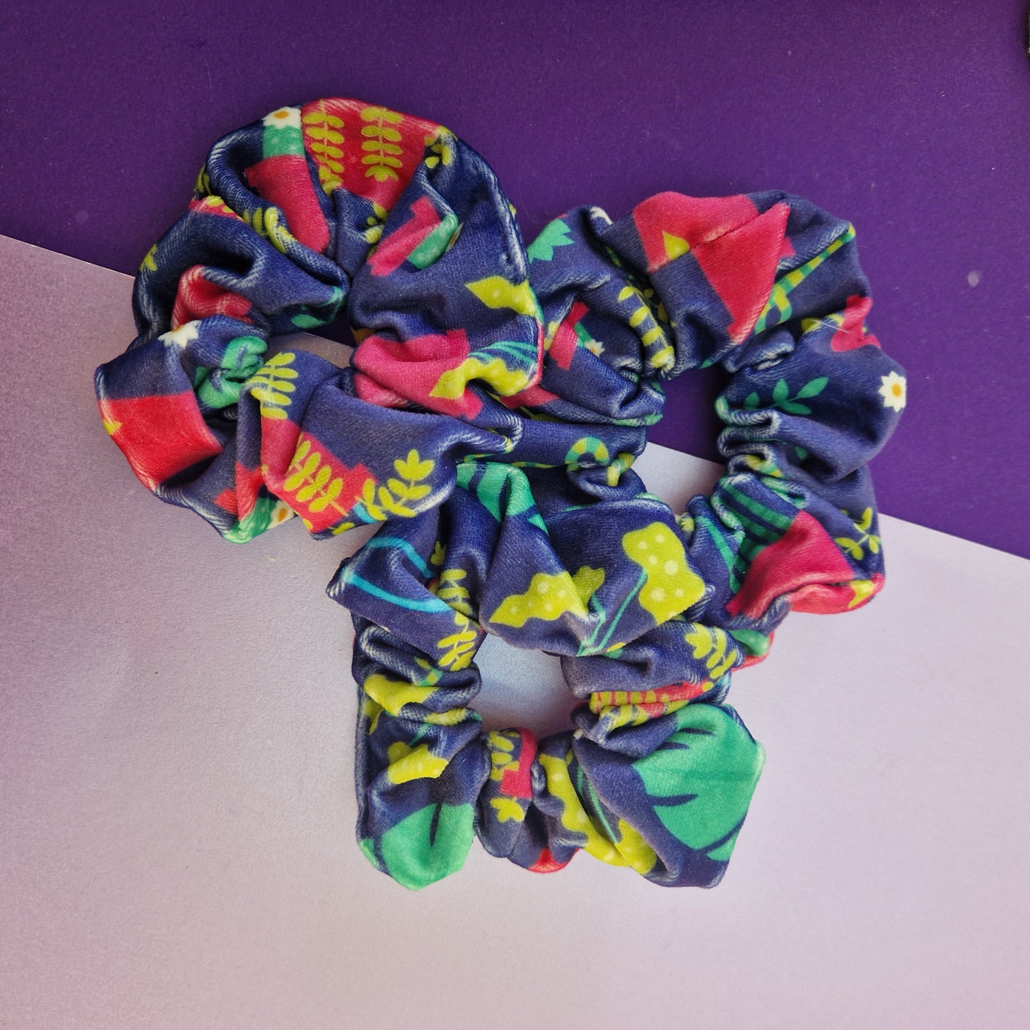 Velvet floral hair scrunchie
