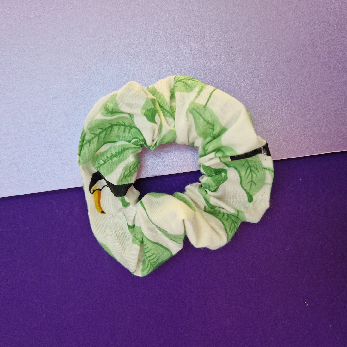 Green leaf cotton hair scrunchie