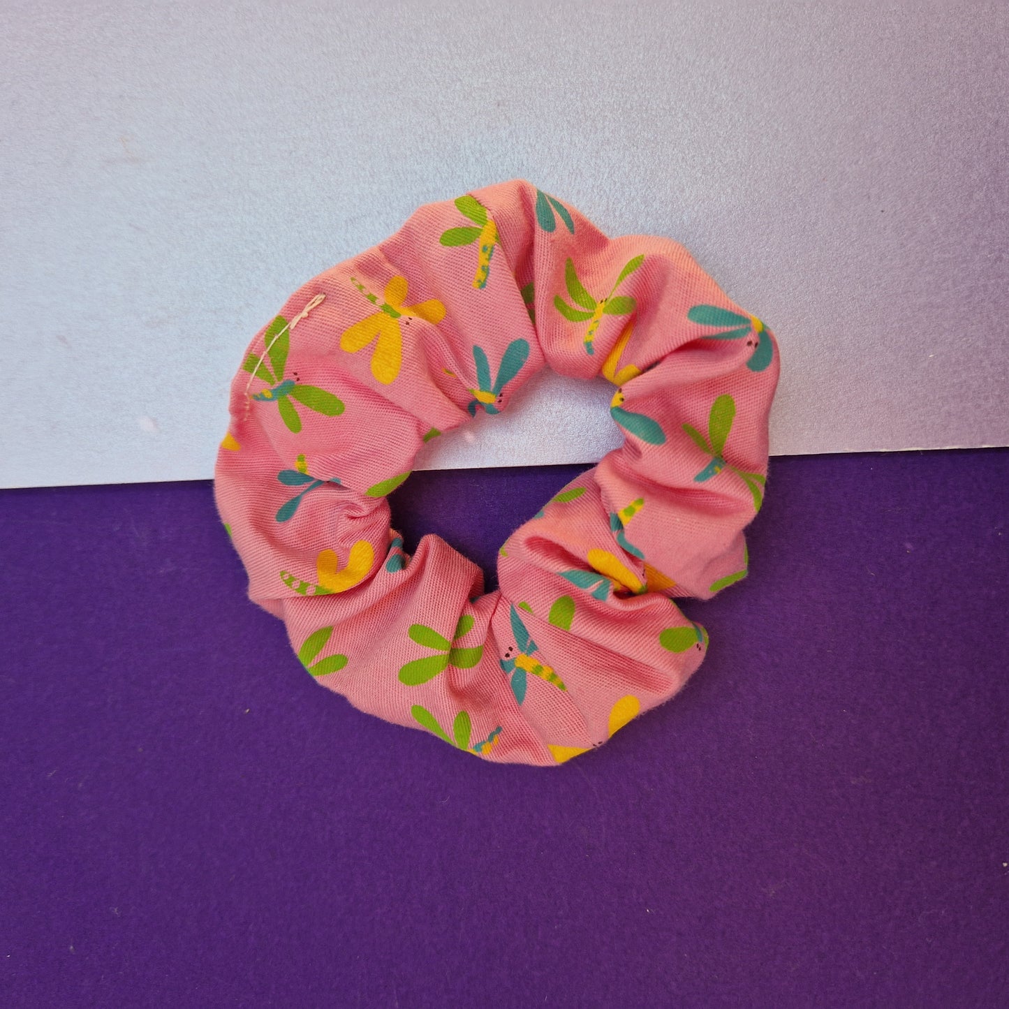 Pink dragonfly cotton hair scrunchie