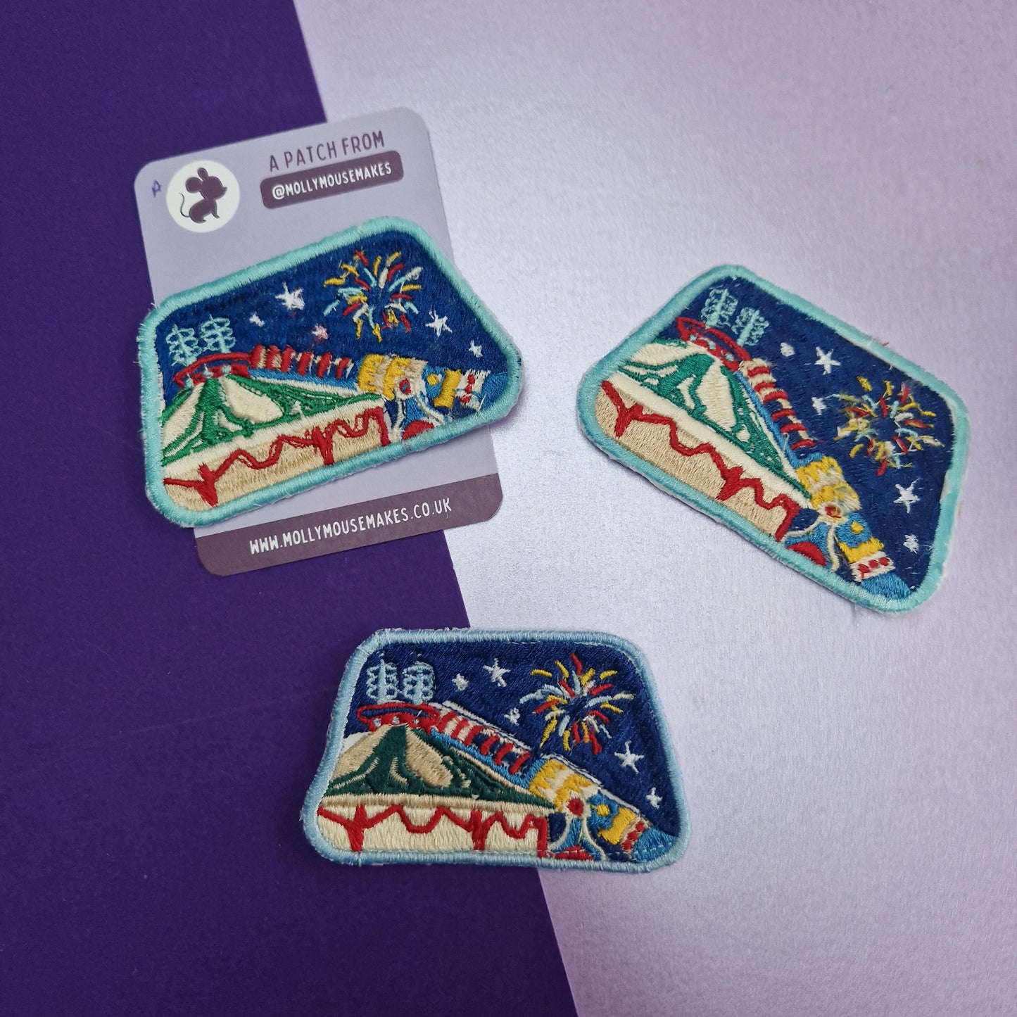 Practically perfect space mountain iron-on embroidered patch