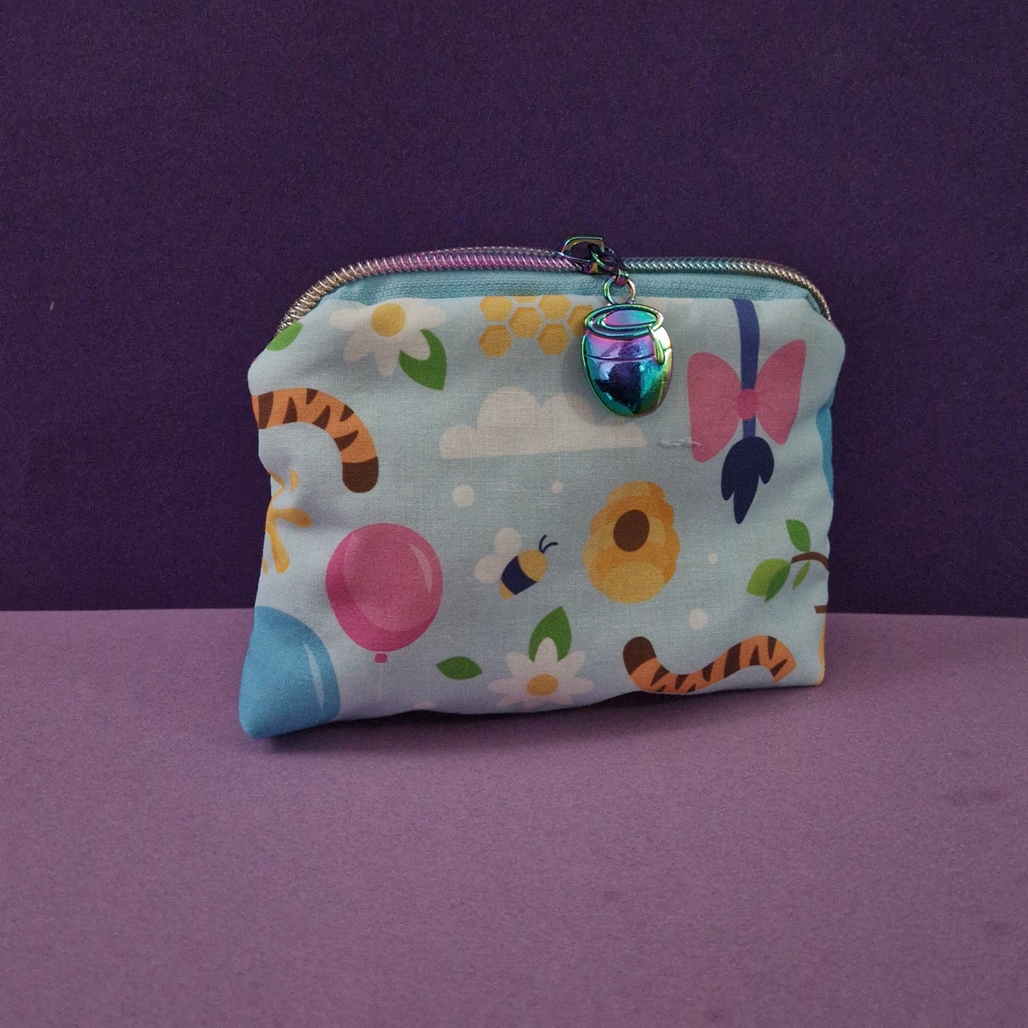 100 Acre Wood mini triangle shaped pouch cosmetic bag with honey pot zipper pull