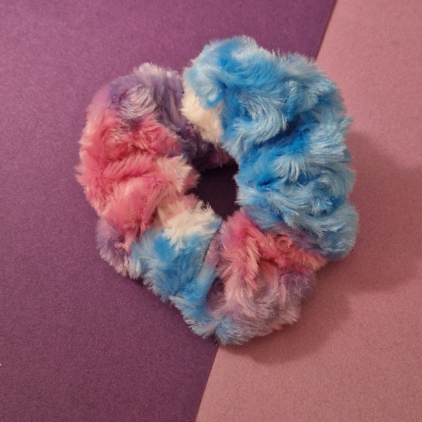 Pink and blue fluffy cotton hair scrunchie