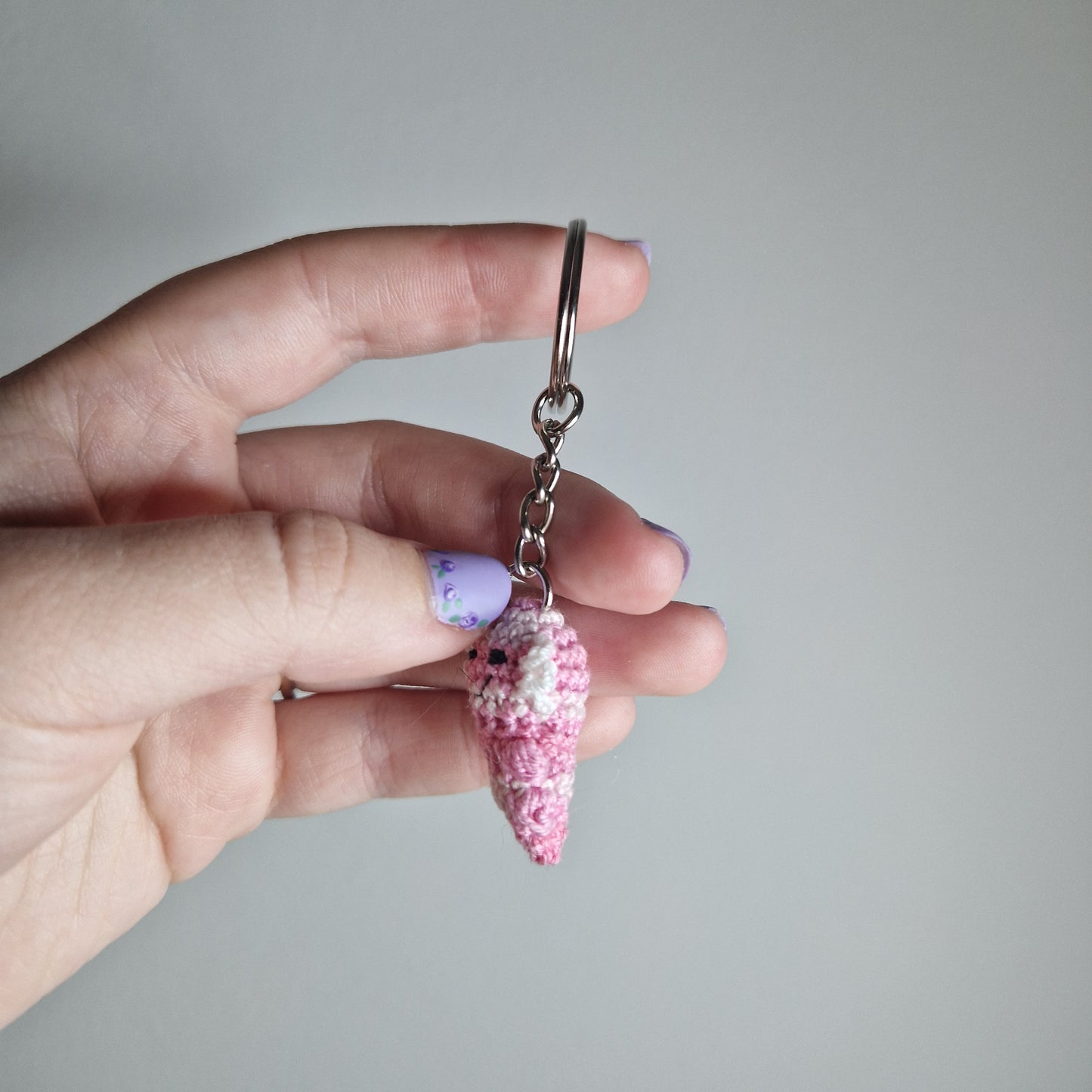 Pink Axolotl micro crochet keyring