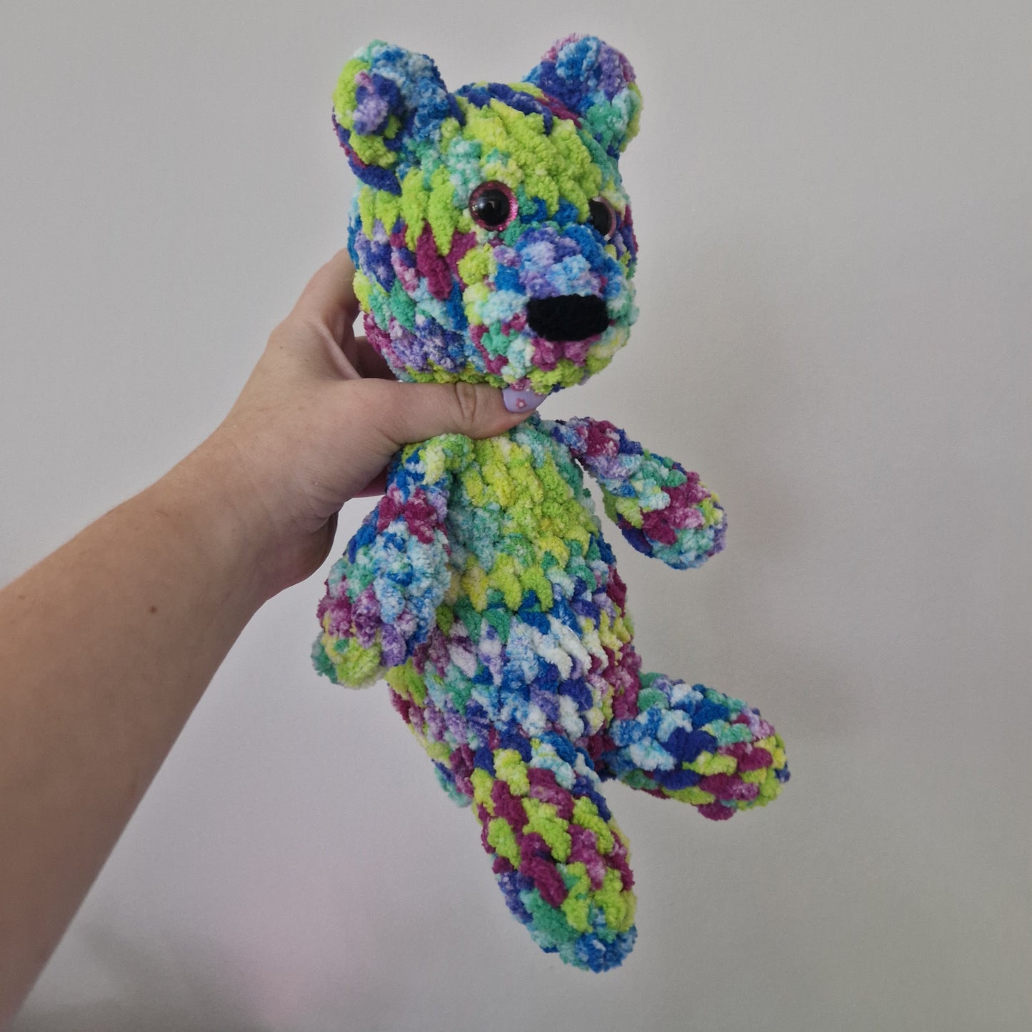 Multi coloured teddy bear crochet plushie