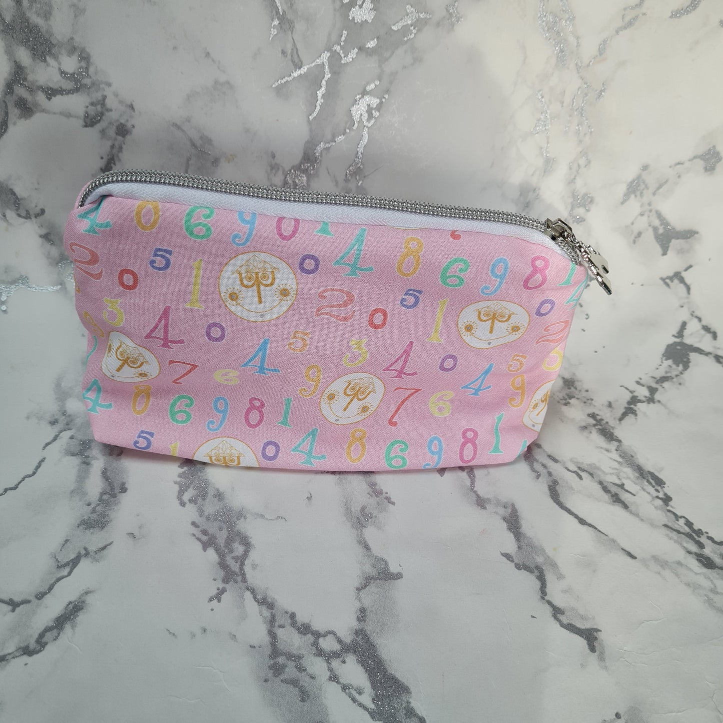 Pink Clock lined triangle cosmetic bag with zipper - Park inspired