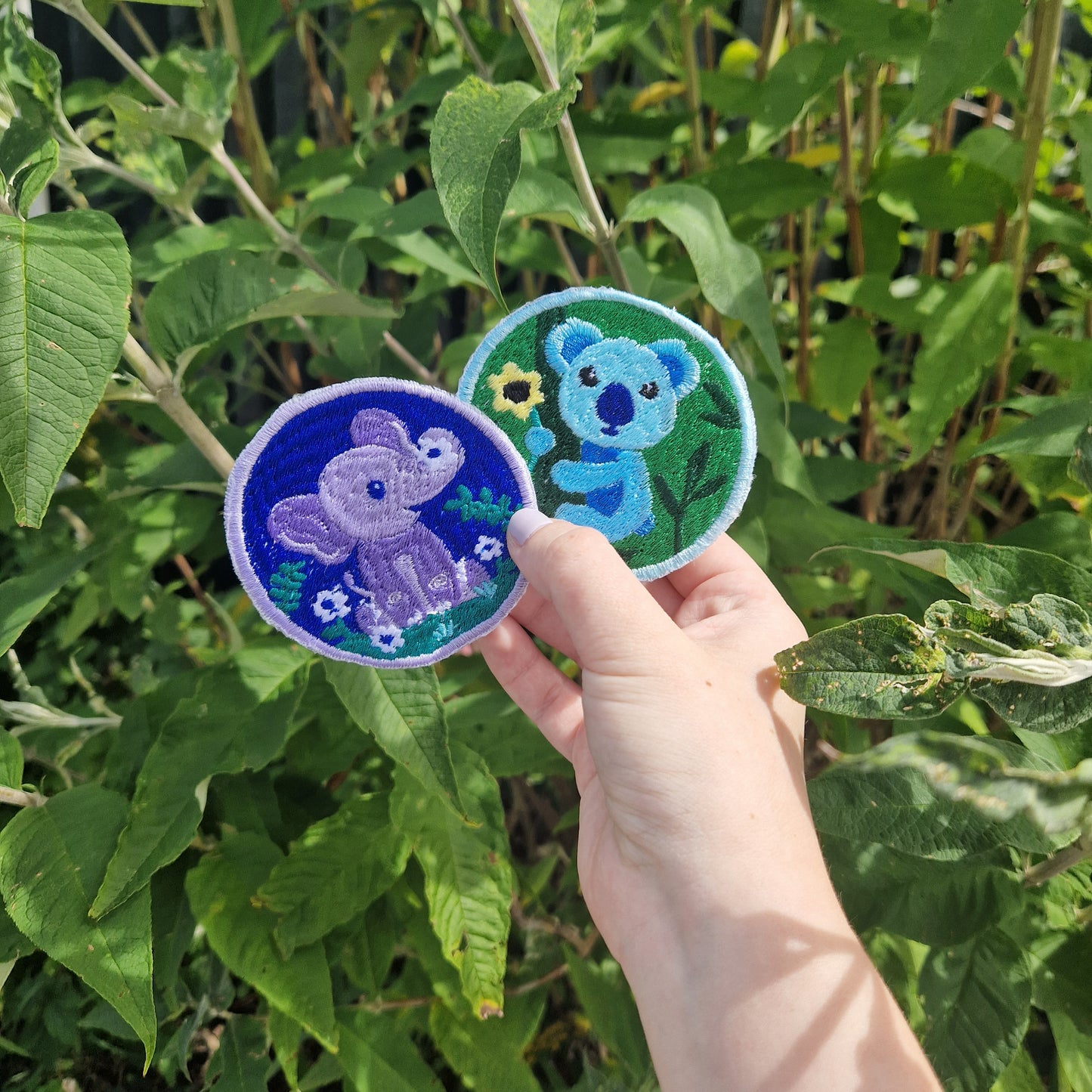 Floral elephant iron-on embroidered patch