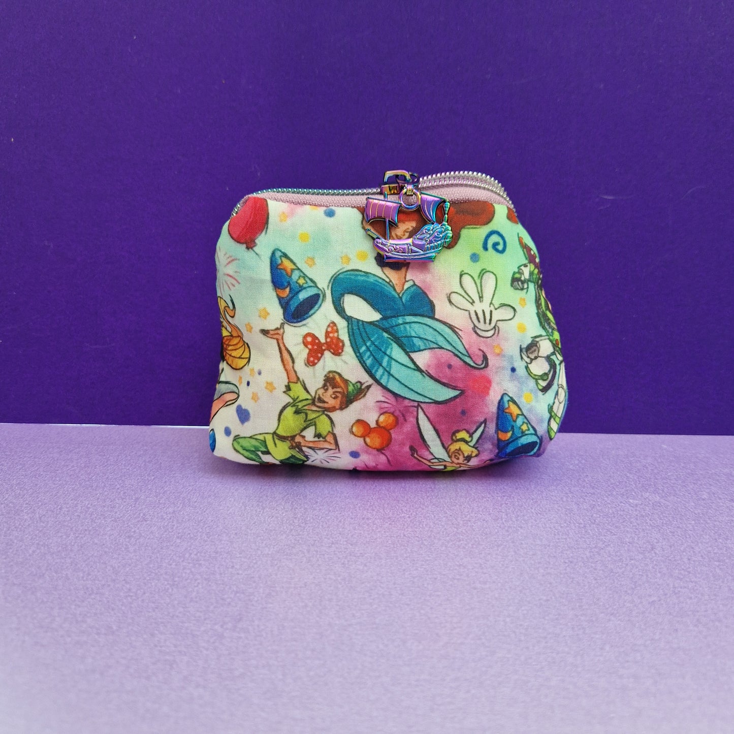 Mixed character mini triangle shaped pouch cosmetic bag with pirate ship zipper pull