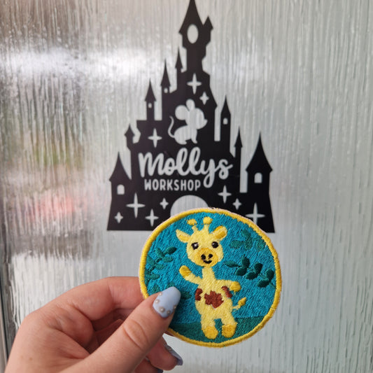 Floral giraffe iron-on embroidered patch