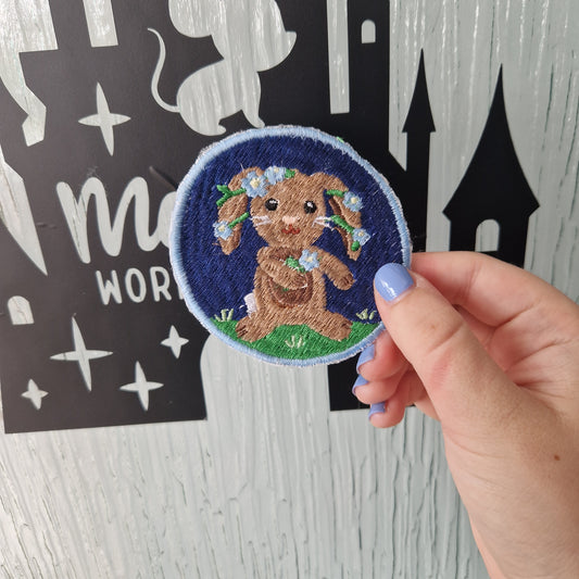 Floral Toffee Bunny iron-on embroidered patch