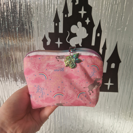 Luisa Donkey mini triangle shaped pouch cosmetic bag with rose zipper pull