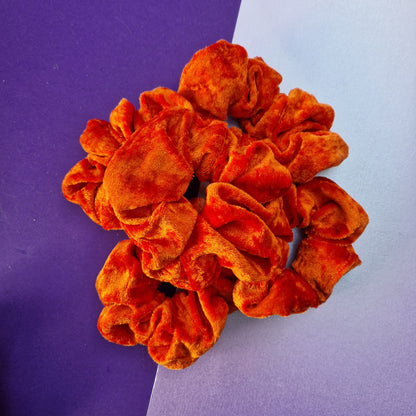 Orange velvet hair scrunchie