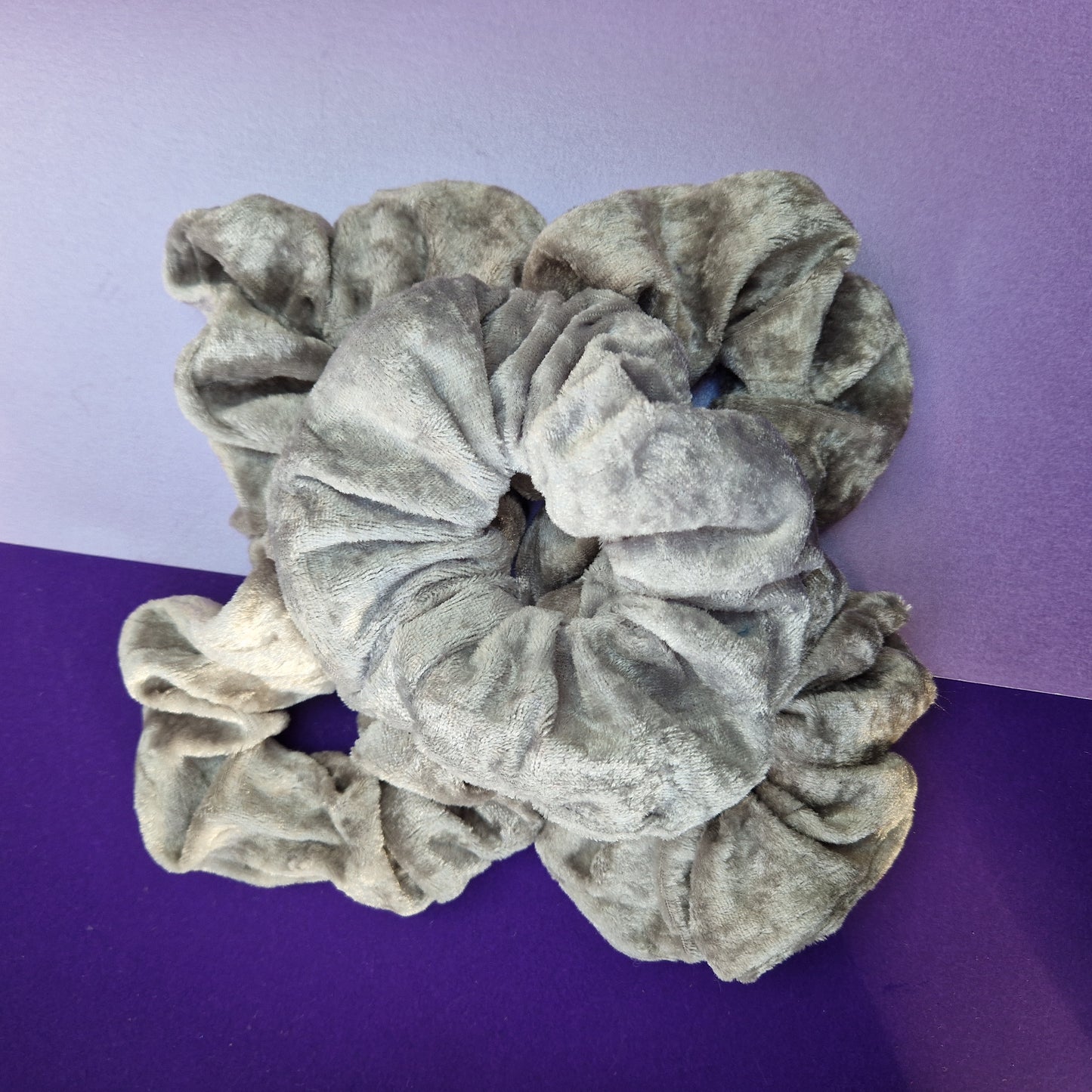 Light grey velvet hair scrunchie