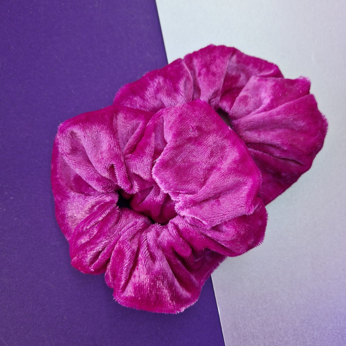 Purple pink velvet hair scrunchie