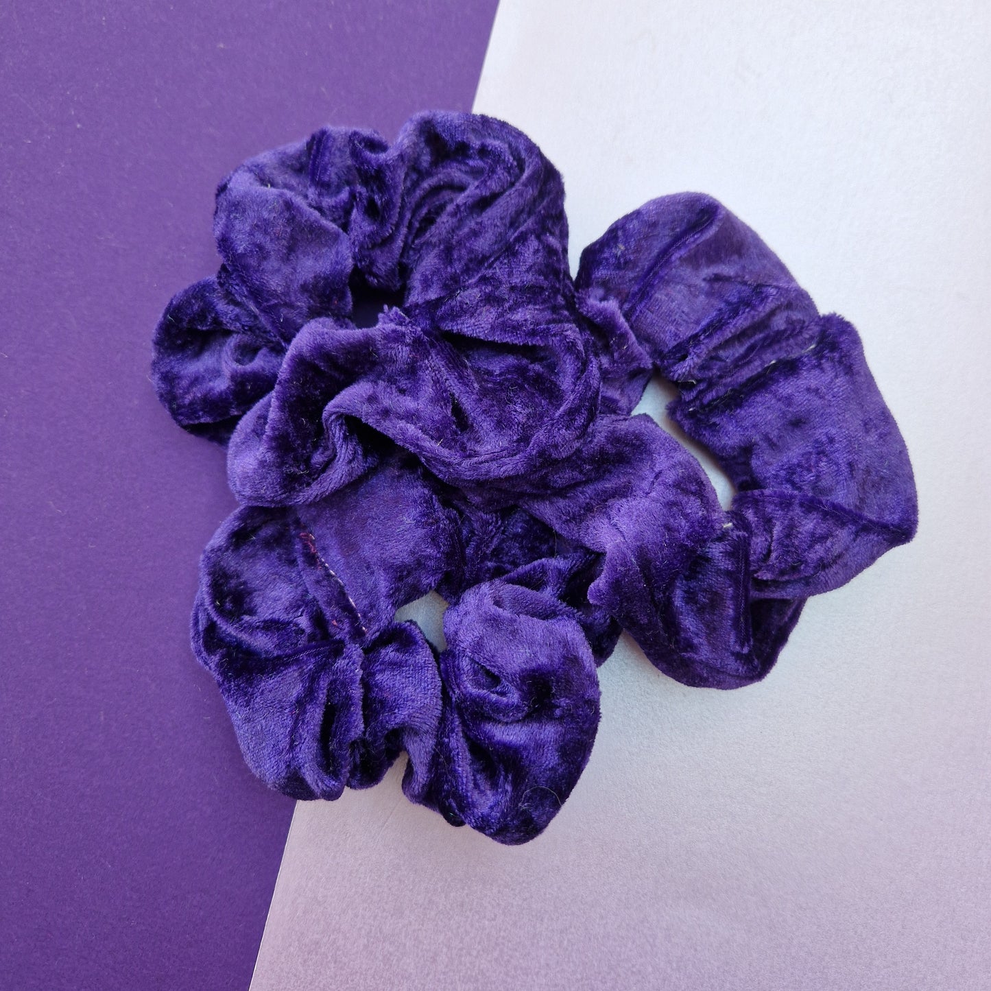 Purple velvet hair scrunchie