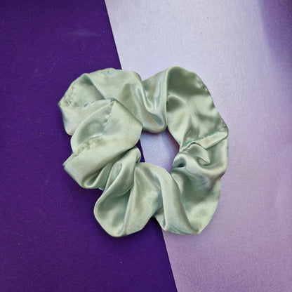 Mint green satin hair scrunchie