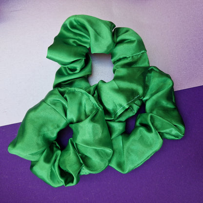 Green satin hair scrunchie