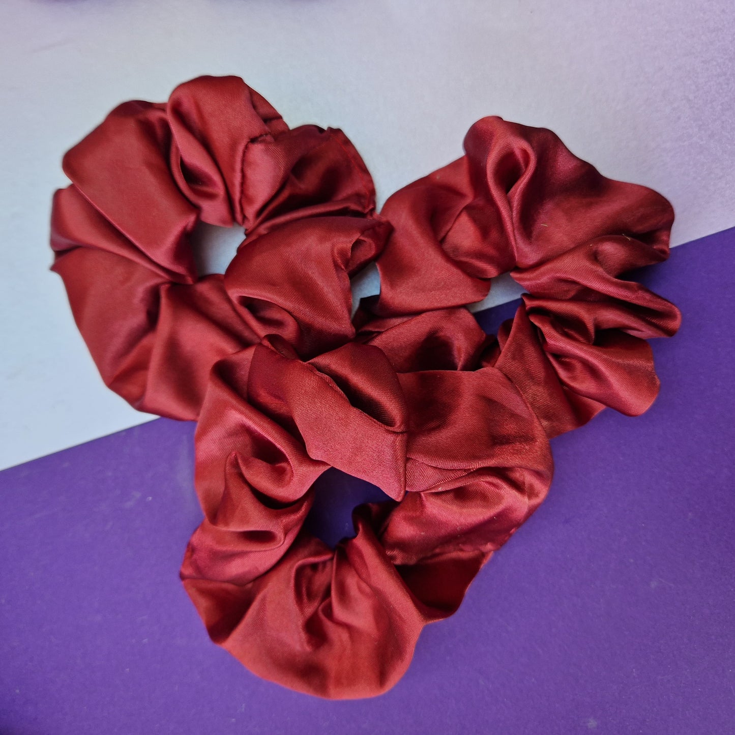 Burgundy satin hair scrunchie
