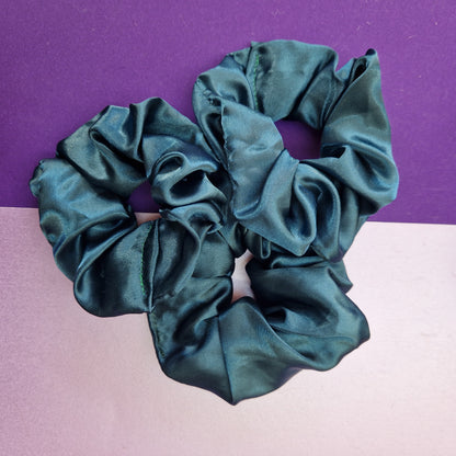 Turquoise satin hair scrunchie