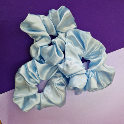Light blue satin hair scrunchie