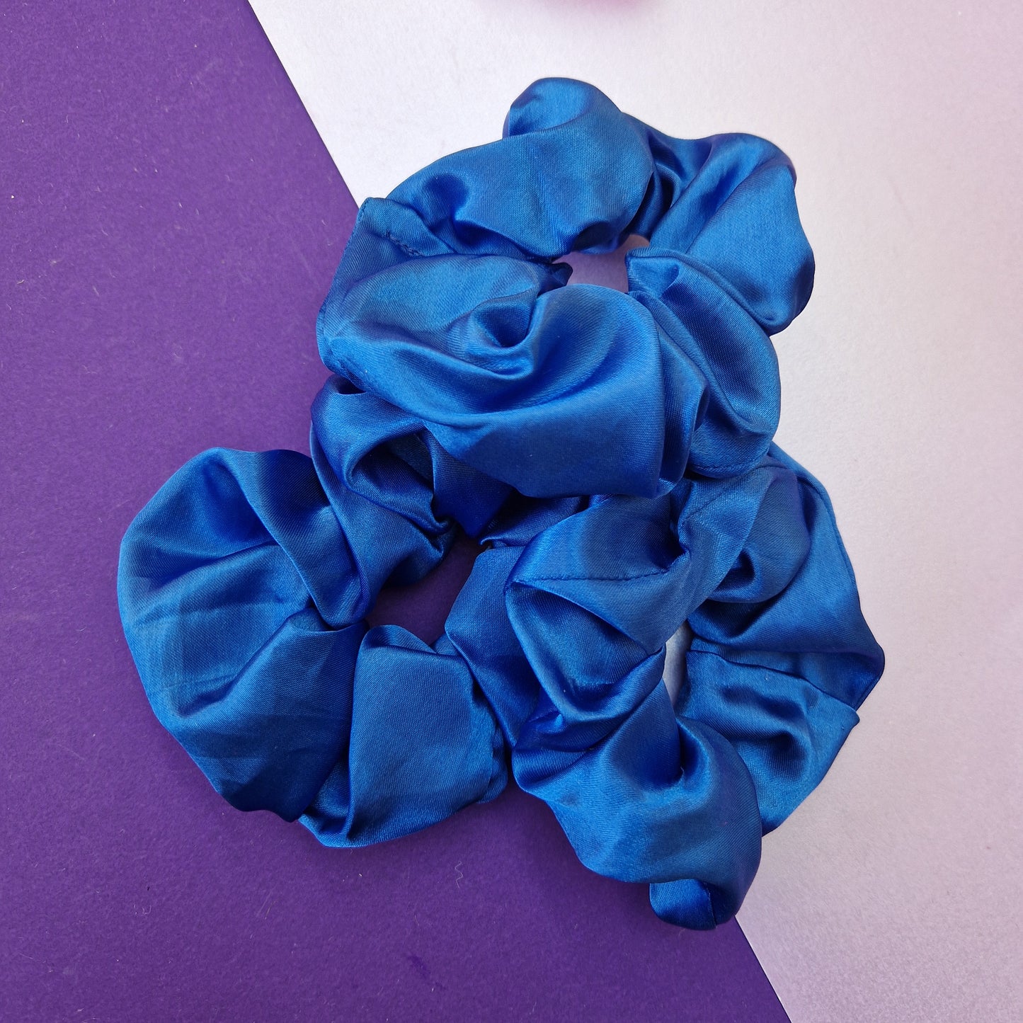 Blue satin hair scrunchie