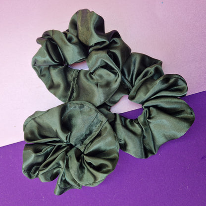 Forest green satin hair scrunchie