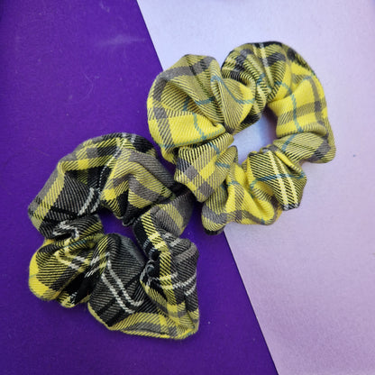 Yellow tartan cotton hair scrunchie