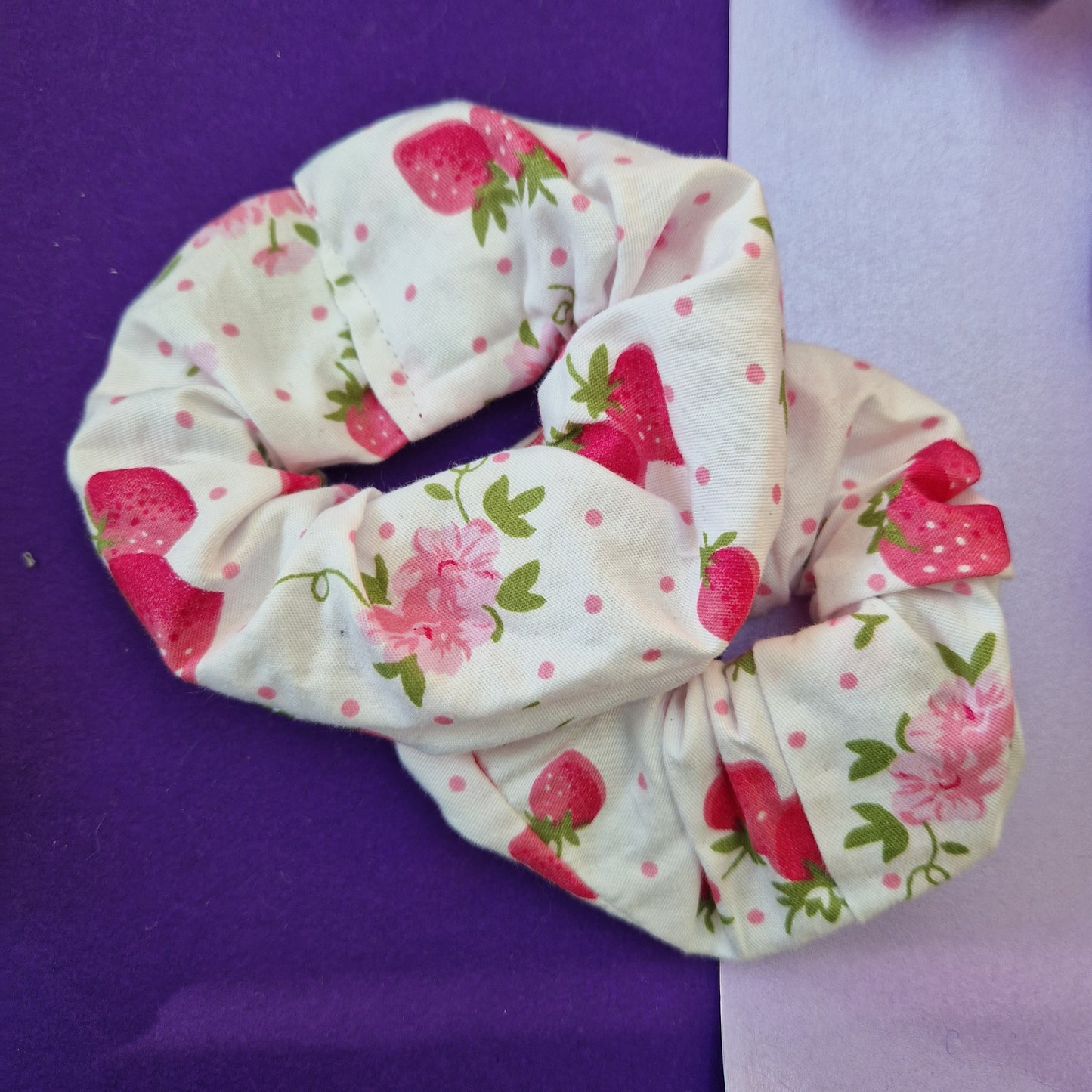 Strawberry cotton hair scrunchie