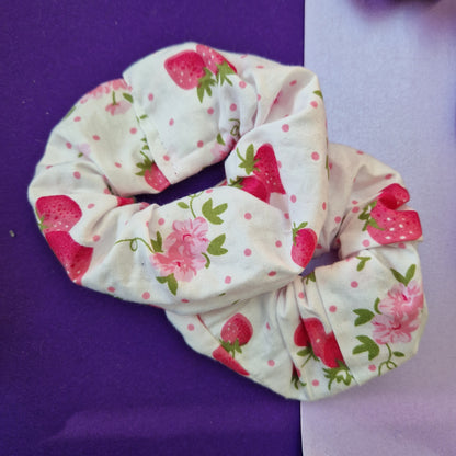 Strawberry cotton hair scrunchie