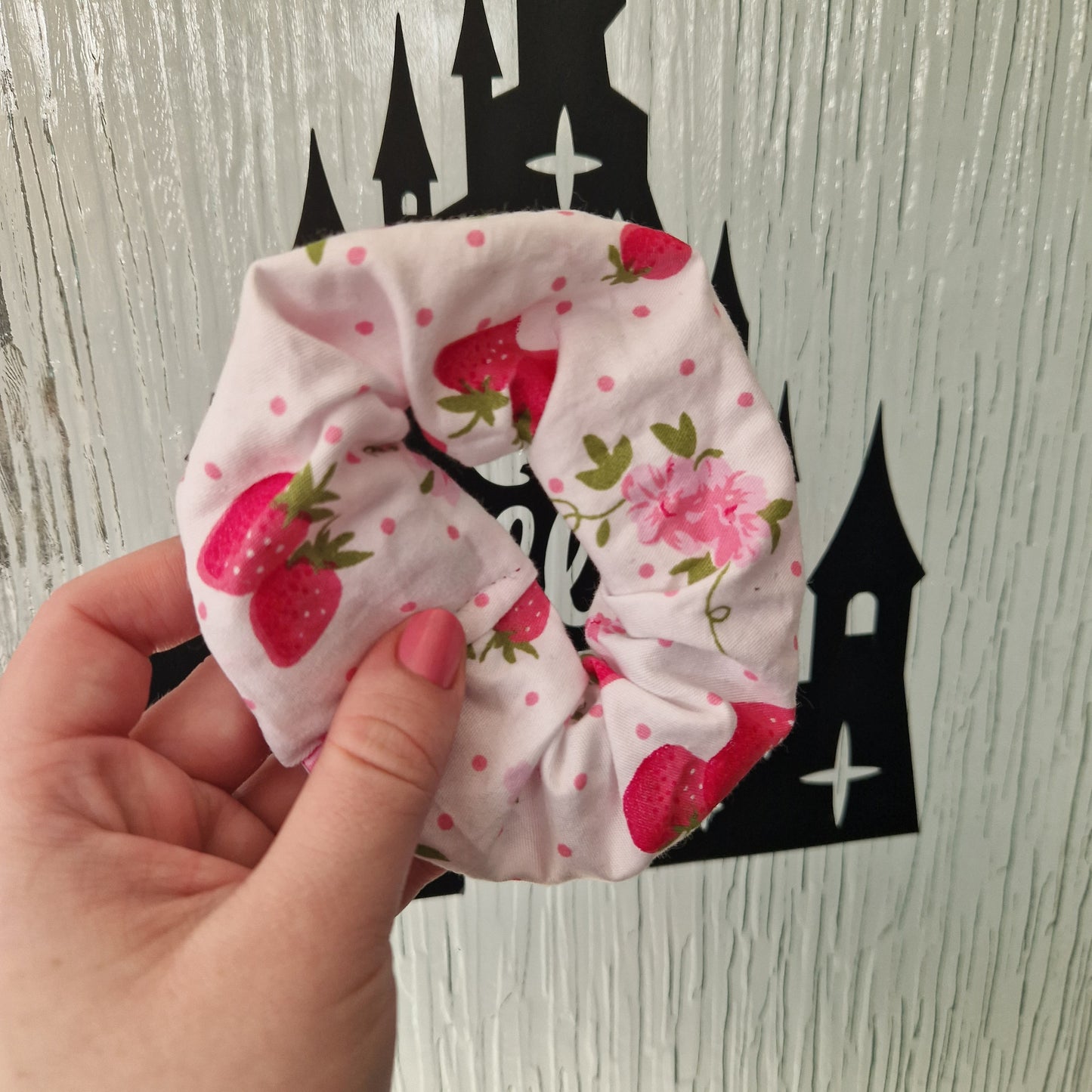 Strawberry cotton hair scrunchie
