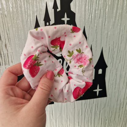 Strawberry cotton hair scrunchie