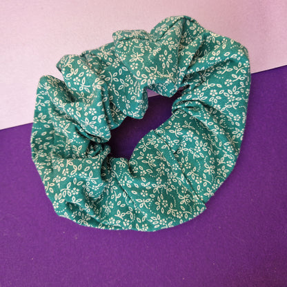 Turquoise ditsy floral cotton hair scrunchie