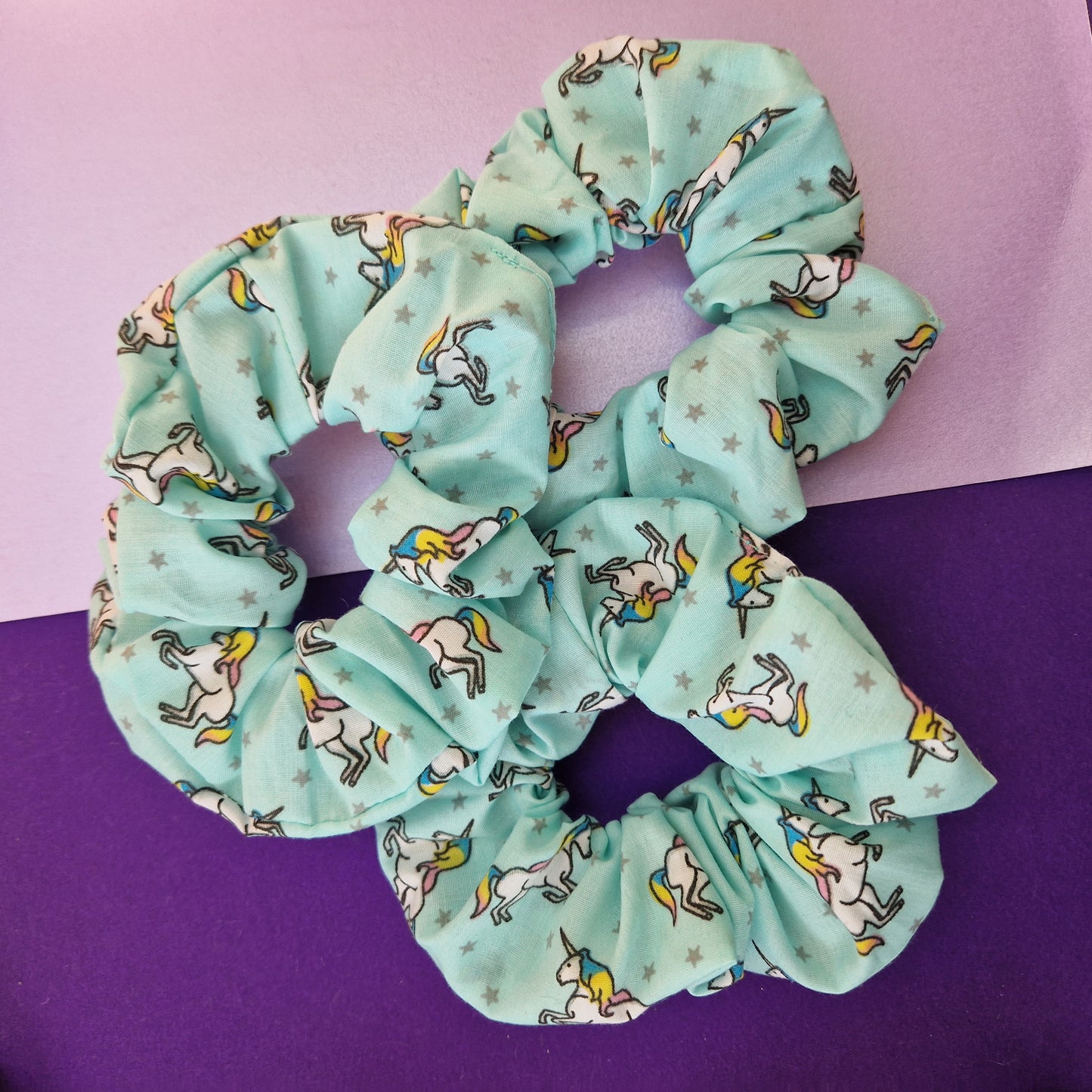 Mint green unicorn cotton hair scrunchie
