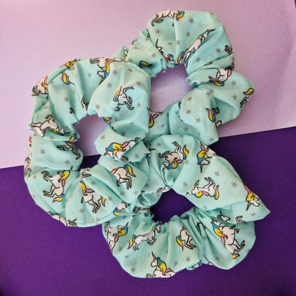 Mint green unicorn cotton hair scrunchie