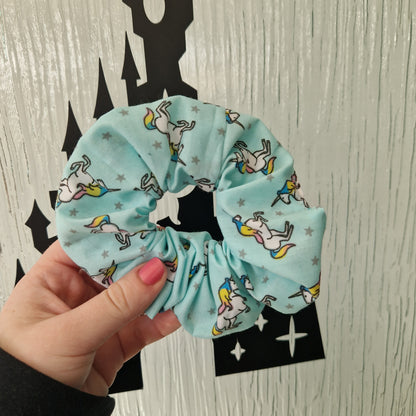 Mint green unicorn cotton hair scrunchie