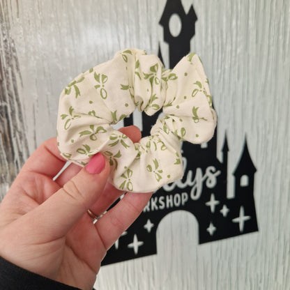 Beige bow cotton hair scrunchie