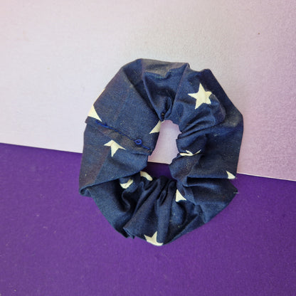 Navy blue star cotton hair scrunchie