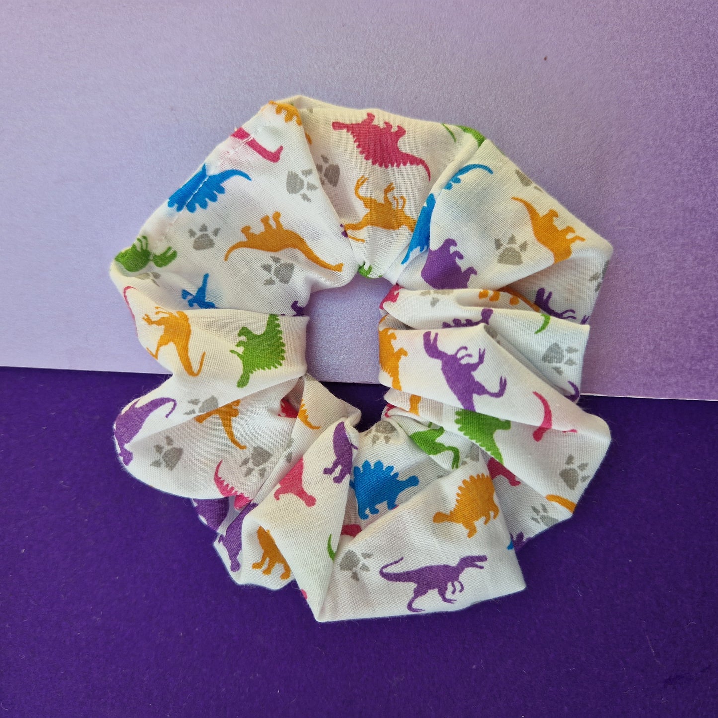 Rainbow dinosaur cotton hair scrunchie