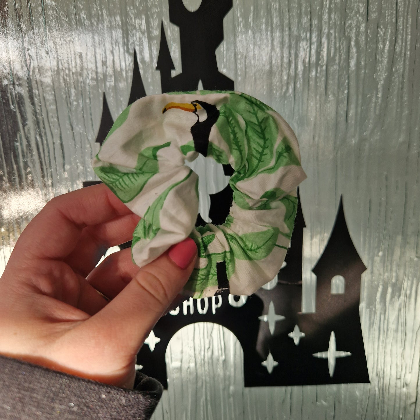 Green leaf cotton hair scrunchie