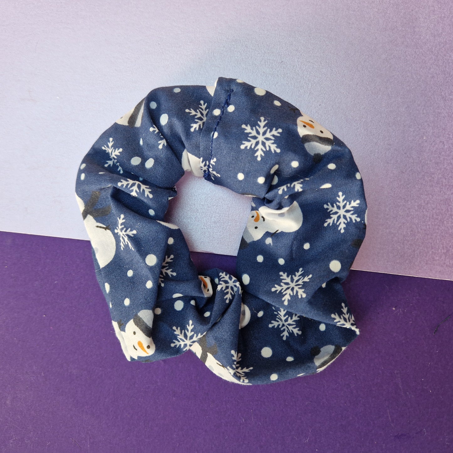 Navy blue snowman polycotton hair scrunchie