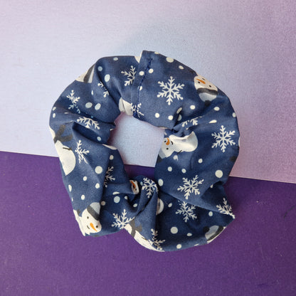 Navy blue snowman polycotton hair scrunchie