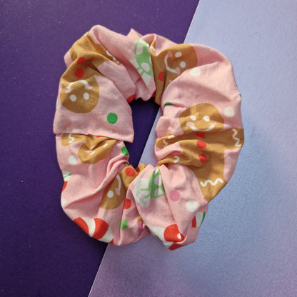 Pink gingerbread cotton hair scrunchie