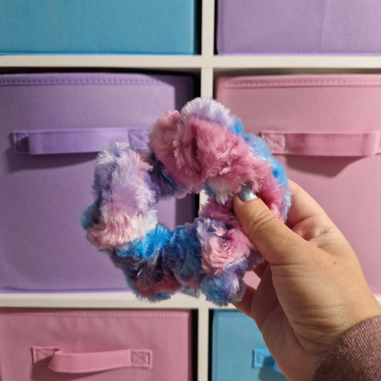 Pink and blue fluffy cotton hair scrunchie