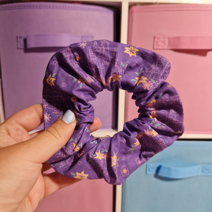 Purple Corona Kingdom Castle themed cotton hair scrunchie